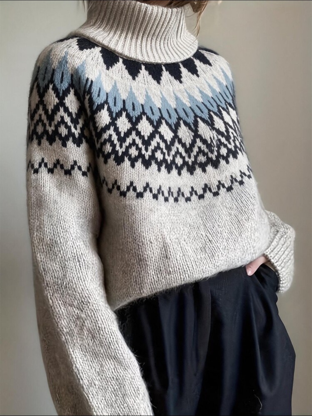 Luxe Cozy Fair Isle Turtleneck Knit Sweater Top New